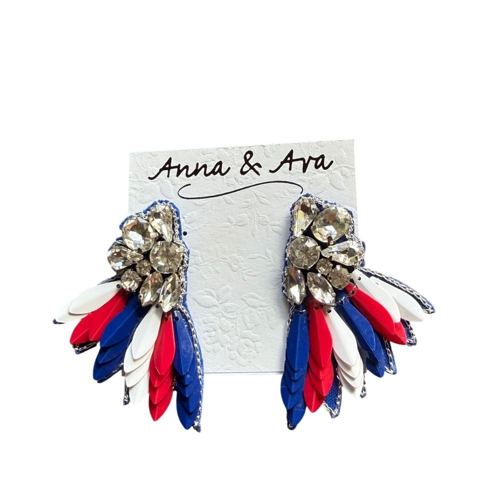 Anna & Ava Red White Blue Rhinestone Patriotic Statement Post Earrings NEW